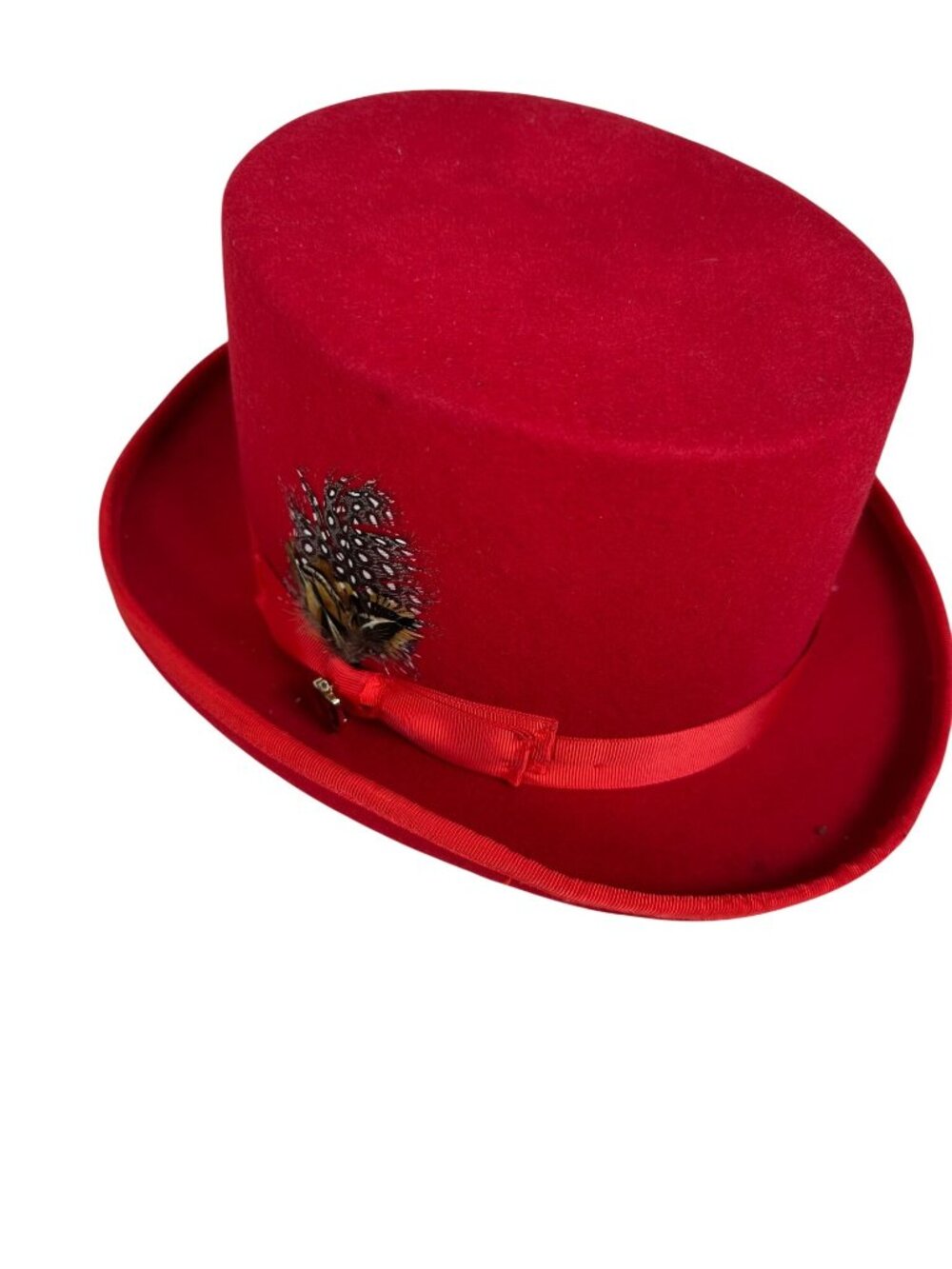 Bruno Capelo Red Wool Felt Top Hat Feather S Handmade Australian Wool Satin Lini